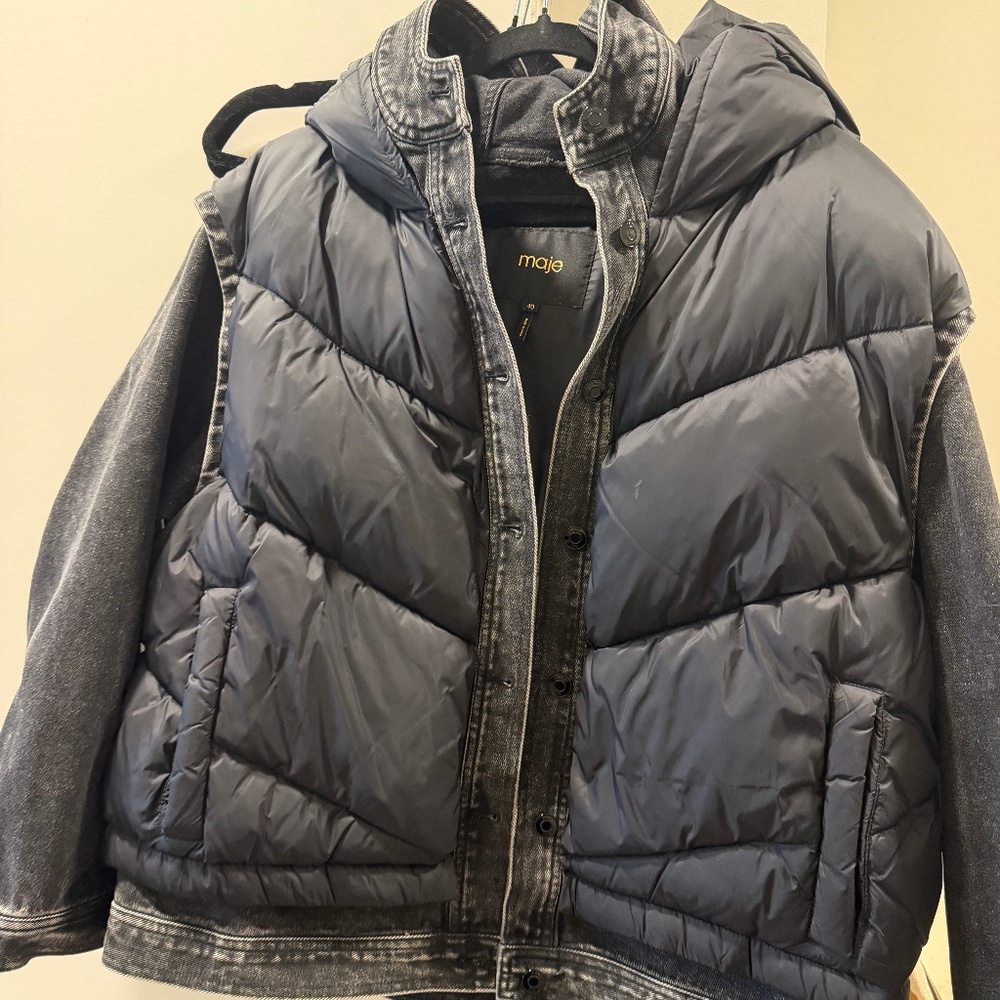 Maje Denim Trim Puffer Jacket